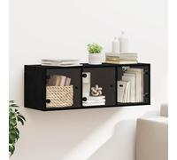 vidaXL Armadietto a Muro Rovere Nero 102 x 37 x 35 cm, Soggiorno, Mobile Moderno da Parete, Design Rettangolare, Soluzione di stoccaggio Resistente, Porta in Vetro, unità compatta