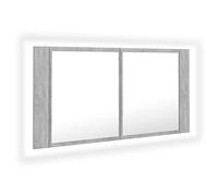 AX Mobiletto Bagno Specchio Acrilico LED Ripiani Grigio USB 90x12x45cm 0k 804976