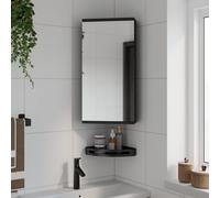 vidaXL Armadietto Angolare con Specchio da Bagno Nero 30x24x60 cm, armadietto angolare da bagno, armadietto da bagno, mobile da bagno angolare