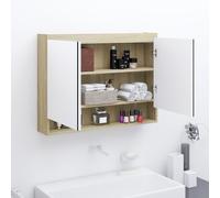 vidaXL Armadietto Bagno con Specchio 80x15x60cm in MDF Bianco e Rovere