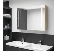 vidaXL Armadietto Bagno con Specchio e LED 89x14x62 cm Bianco e Rovere