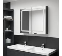 vidaXL Armadietto Bagno con Specchio e LED Nero Lucido 80x12x68 cm