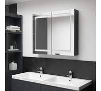 vidaXL Armadietto Bagno con Specchio e LED Nero Lucido 80x12x68 cm