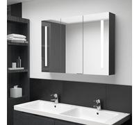 vidaXL Armadietto Bagno con Specchio e LED Nero Lucido 89x14x62 cm