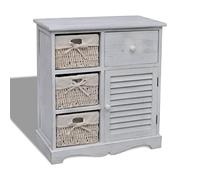 vidaXL Armadietto con 3 Cestini Intrecciati Bianco Credenza Dispensa Vetrina Mobiletto Arredo Arredamento Soggiorno Armadio Legno Paulownia