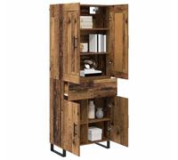 vidaXL Armadietto con cassetto 2 pezzi legno vecchio ingegnerizzato legno e vetro, moderno armadio portaoggetti da parete, armadio rettangolare alto con ripiani, mobili eleganti per soggiorno, unità