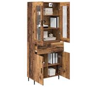 vidaXL Armadietto con cassetto 2 pezzi legno vecchio ingegnerizzato legno e vetro, soluzioni di stoccaggio eleganti per soggiorno, mensole moderne rettangolari a mensola da parete, legno costruito per