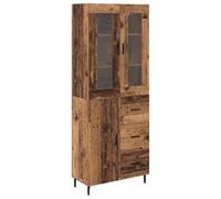 vidaXL Armadietto con cassetto 2 pezzi legno vecchio ingegnerizzato legno e vetro, soluzioni di stoccaggio eleganti per soggiorno, mensole moderne rettangolari a mensola da parete, legno costruito per