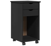 vidaXL Armadietto con rotelle, nero, 34 x 39 x 65,5 cm, in legno di pino massiccio, per studio, minimalista, rettangolare, con grande rullo compatto, per casa e ufficio
