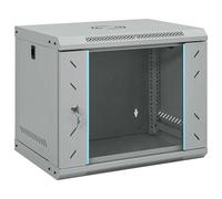 vidaXL Armadio di rete industriale con serrature, grigio, 530 x 450 mm, in acciaio opaco, IP20, 9U Server Rack, con porta in vetro temperato, chiavistello, maniglie, montato a parete.