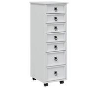 vidaXL Armadietto con cassetti CORONA bianco, soluzione rustica per riporre oggetti, ampio spazio per organizzare documenti, mobile con rotelle facile da pulire, mobili da interni versatili