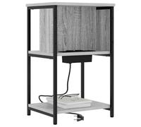 vidaXL Set di 2 comodini in Grigio Sonoma, Realizzati in Legno ingegnerizzato. Misure: 38 x 31 x 61 cm. Design Moderno con ripiano e Stazione di Ricarica Integrata. Gambe in Metallo. Mobili per Came