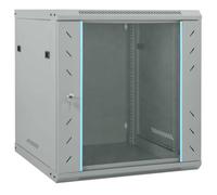 vidaXL Armadio di rete grigio per montaggio a parete 600 x 450 x 650 mm, in acciaio con porta in vetro 12U, protezione IP20 con maniglia a chiavistello per interni, portata massima 70 kg.