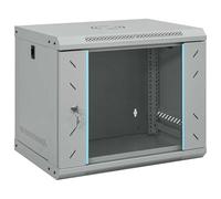 vidaXL Armadio di rete industriale con serrature, grigio, 530 x 450 mm, in acciaio opaco, IP20, 9U Server Rack, con porta in vetro temperato, chiavistello, maniglie, montato a parete.