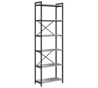 vidaXL Armadio per Libri Grigio Sonoma 60 x 30 x 188 cm con Ripiani, Piedini Regolabili, Struttura Incrociata, Legno e Acciaio, per Uso Interno, Stile Industriale, mensola Stabile in Metallo, scaffa