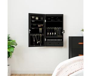 vidaXL Armadio Portagioie a Specchio con Luci LED a Parete Nero