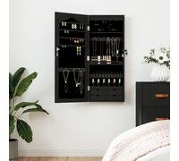 vidaXL Armadio Portagioie con Specchio a Muro Nero 37,5x10x90 cm