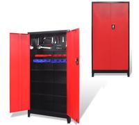 vidaXL Armadio Portautensili 2 Ante Acciaio Nero Rosso Porta Attrezzi Officina