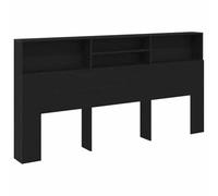 vidaXL Testiera moderna in rovere nero con stoccaggio in legno massello, mobili per camera da letto, eleganti ripiani integrati, finitura opaca, dimensioni: 200 x 19,3 103,5 cm, design contemporaneo