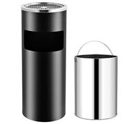 vidaXL Pattumiera con Posacenere da Albergo 30 L Lavabile Inserti Rimovibili Cestino Rifiuti Bidone Spazzatura Commerciale in Acciaio Inox Nera