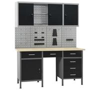 vidaXL Banco da Lavoro con 4 Pannelli a Parete e 2 Armadietti