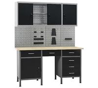 vidaXL Banco da Lavoro con 4 Pannelli a Parete e 2 Armadietti