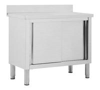 vidaXL Banco da Lavoro con Ante Scorrevoli Igienico Robusto Tavolo Cucina Ristorante Porta Attrezzi Officina 100x50x(95-97) cm in Acciaio Inox
