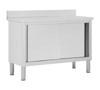 vidaXL Banco da Lavoro con Ante Scorrevoli Igienico Robusto Tavolo Cucina Ristorante Porta Attrezzi Officina 120x50x(95-97) cm in Acciaio Inox