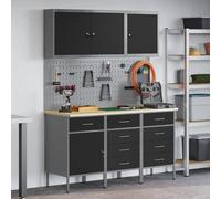 vidaXL Robusto carrello da officina con 5 cassetti e piedini regolabili in altezza in acciaio, legno officina