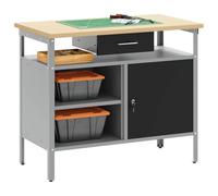 vidaXL Banco da lavoro con cassetto Nero e Grigio 100 x 55 x 85 cm
