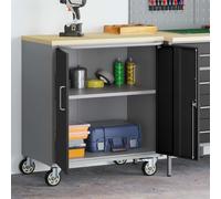 vidaXL Banco da Lavoro con ruota Nero e grigio 75 x 45 x 85 cm