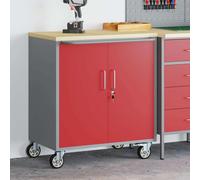 vidaXL Banco da Lavoro con ruota Rosso e grigio 75 x 45 x 85 cm