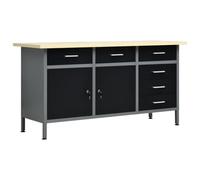 vidaXL Banco da Lavoro Piano di Lavoro Tavolo da Lavoro Armadietto Porta Attrezzi Mobiletto per Officina Nero 160x60x85 cm in Acciaio