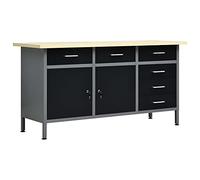 vidaXL Banco da Lavoro Piano di Lavoro Tavolo da Lavoro Armadietto Porta Attrezzi Mobiletto per Officina Nero 160x60x85 cm in Acciaio