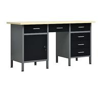 vidaXL Banco da Lavoro Tavolo da Lavoro Postazione di Lavoro Piano di Lavoro con Cassetti Prodotti da Garage Nero 160x60x85 cm in Acciaio