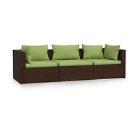 vidaXL Divano a 3 Posti con Cuscini in Polyrattan Marrone