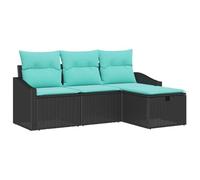vidaXL Set di divani con cuscino 4 pcs Nero Poly Rattan, Divano modulare da giardino e terrazza, polyrattan resistente, con ripostiglio, design comodo e anti-UV