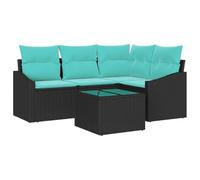vidaXL Set di divani con cuscino 5 pcs Nero polyrattan, Set Divano Esterno, Modulare, Leggero, Comodo, Design Moderno, Resistente ai UV, Mobili Flessibili
