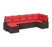 vidaXL Set di divano con cuscino, 7 pezzi, marrone e rosso, in rattan sintetico, divano modulare moderno per giardino e terrazza, set resistente alle intemperie, stile e sedute comode