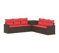 vidaXL Set di divani 7 pcs Marrone e Rosso Rattan sintetico e Acciaio, Set Giardino Moderno, Divano Esterno, Mobili in Rattan Resistenti, Design Modulare per Relax e Divertimento