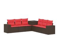 vidaXL Set di divani 7 pcs Marrone e Rosso Rattan sintetico e Acciaio, Set Lounge Giardino Moderno, Divano Esterno Resistente, Opzioni Modulari e Flessibili Per il Tuo Patio