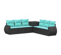 vidaXL Set di divani 7 pcs Nero e Blu Rattan sintetico e Acciaio, Divano da giardino moderno, set esterno resistente, lounge patio, design modulare per rilassarsi e divertirsi