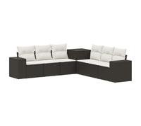 vidaXL Bankstel 7 st Zwart en Cream Wit Poly Rattan en Staal