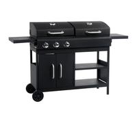 vidaXL Barbecue Combinato Carbone e Gas 3 Fuochi Cappe Termometro Tavolini Robusto Resistente Griglia Ibrida per Esterni Grill in Acciaio