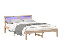 vidaXL Struttura per Letto in Legno di Pino Naturale, 140 x 190 cm, Design Moderno, con Illuminazione LED Multicolore e connessione USB. Facile da Montare, Non Serve la Rete. Stile Minimalista, Perf