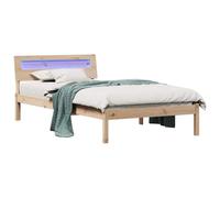 vidaXL Letto Piattaforma marrone 90 x 200 cm in legno di pino massiccio, senza molle, design moderno, luci LED USB per un'atmosfera romantica, facile da pulire. Ideale per la camera da letto. Viene