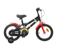vidaXL Bicicletta da bambino da 14 pollici per 3-5 anni nero rosso, bici da bambino classica, bici di avviamento sicuro, telaio in acciaio, sella regolabile, sistema di frenatura semplice