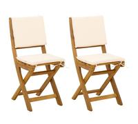 vidaXL Sedie da bistrot da esterno con cuscino 2 pz Crema Bianco, Sedie pieghevoli in Acacia, stile rustico, mobili da giardino, comfort esterno, set di sedili