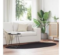 vidaXL Black Wool Soft Woven Texture Oval Area Rug for Living Room Bedroom, Modern Design Interior Decor with Plush Comfort and Easy Maintenance
