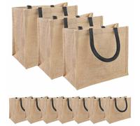 vidaXL Borse in juta 10 pcs Naturale e Nero 26 x 22 x 14 cm, Borsa in Juta Rectangolare, Resistente e Ecologica, Spaziosa per Spesa, Tote Riutilizzabile